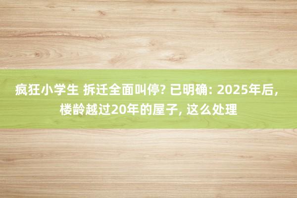 疯狂小学生 拆迁全面叫停? 已明确: 2025年后， 楼龄越过20年的屋子， 这么处理
